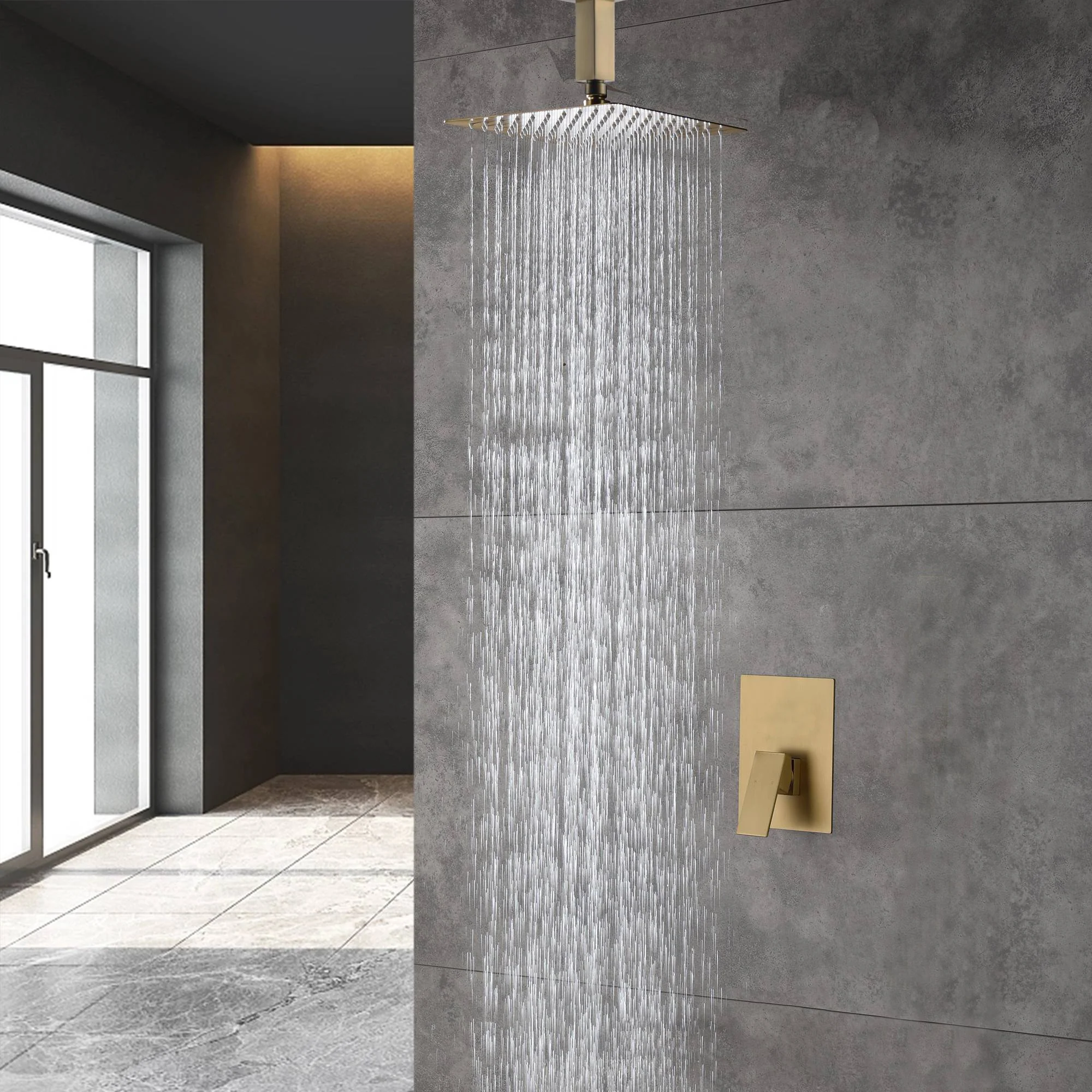 Single functions shower faucet pressure balance rough in valve with ceiling mount rain head - Image 2