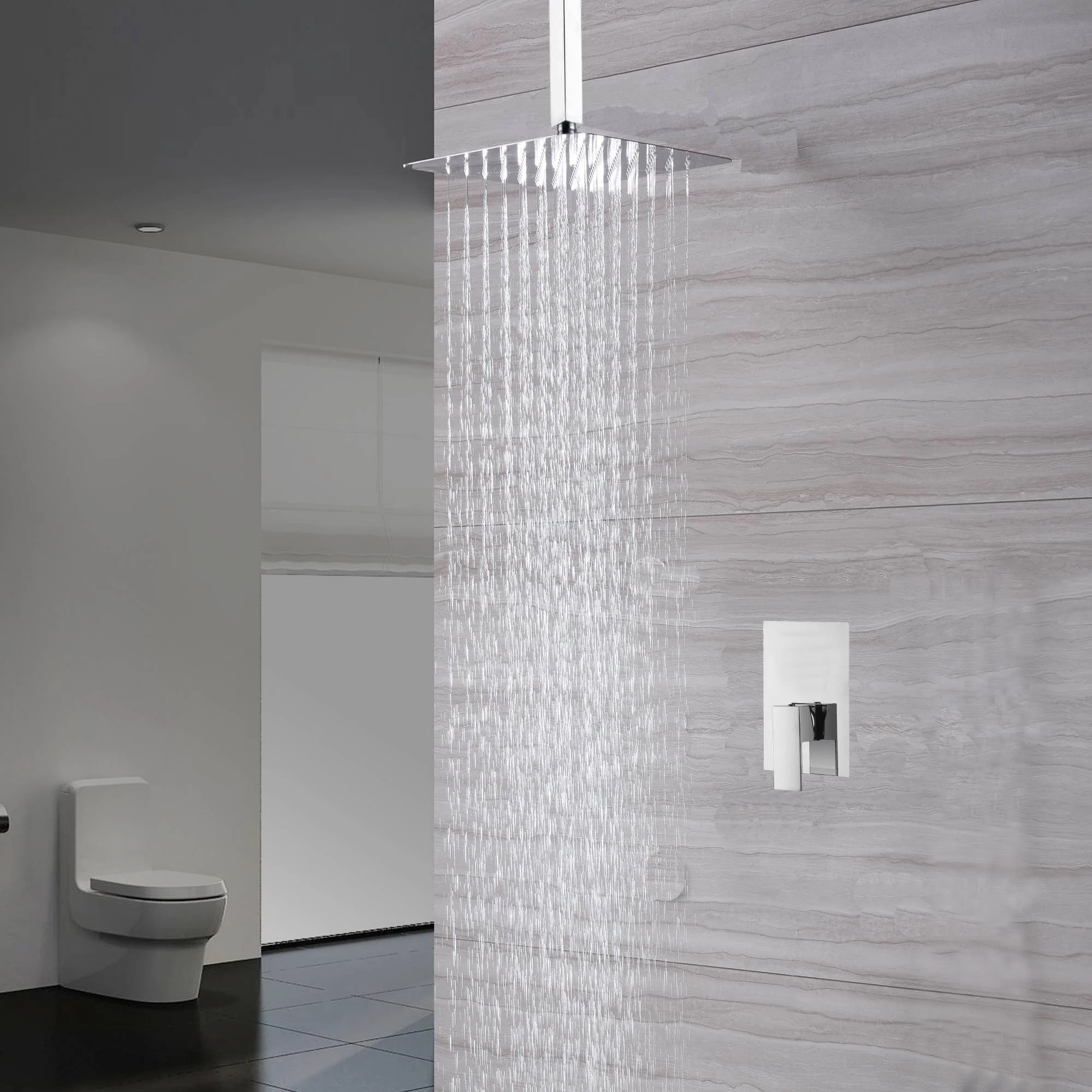 Single functions shower faucet pressure balance rough in valve with ceiling mount rain head - Image 3