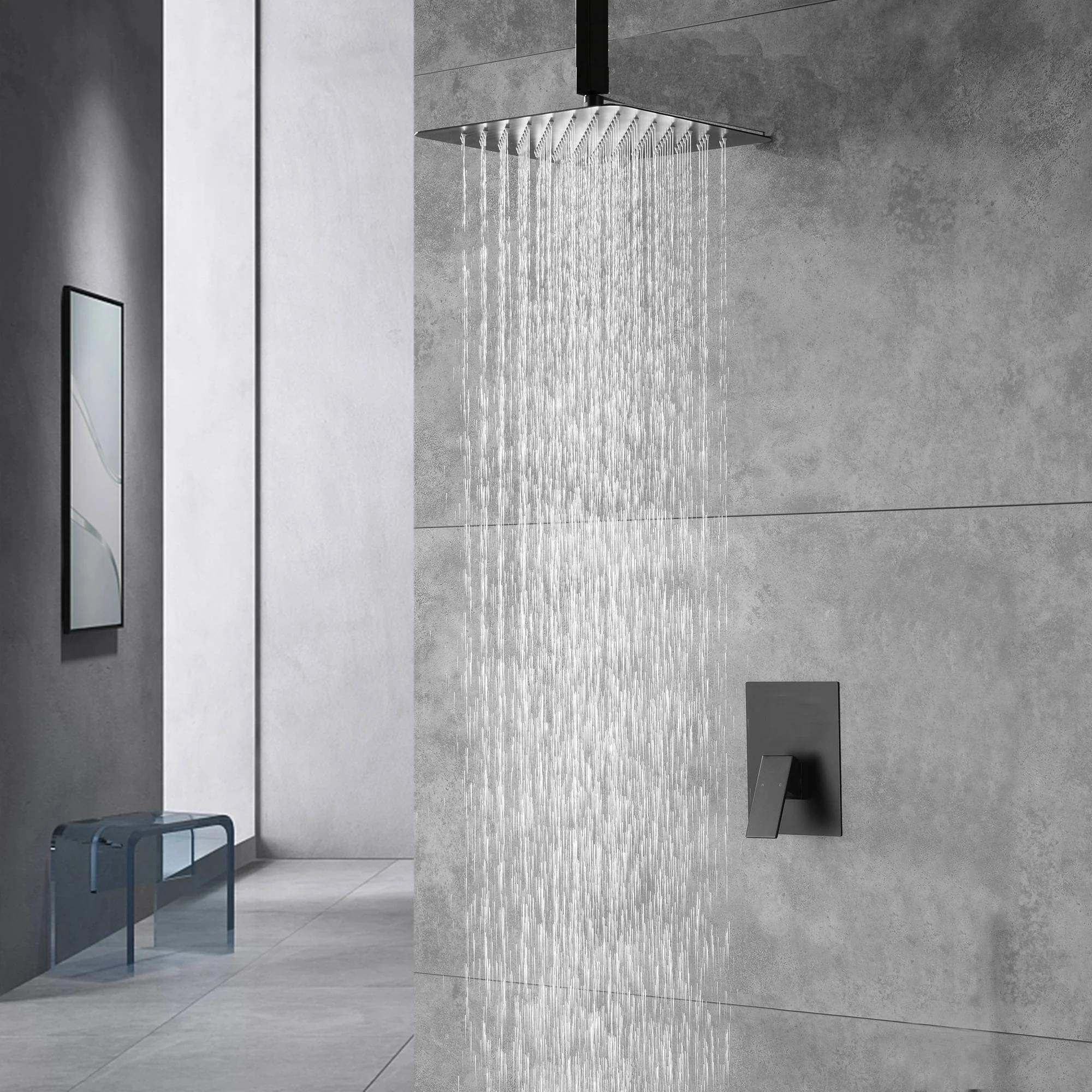 Single functions shower faucet pressure balance rough in valve with ceiling mount rain head - Image 4
