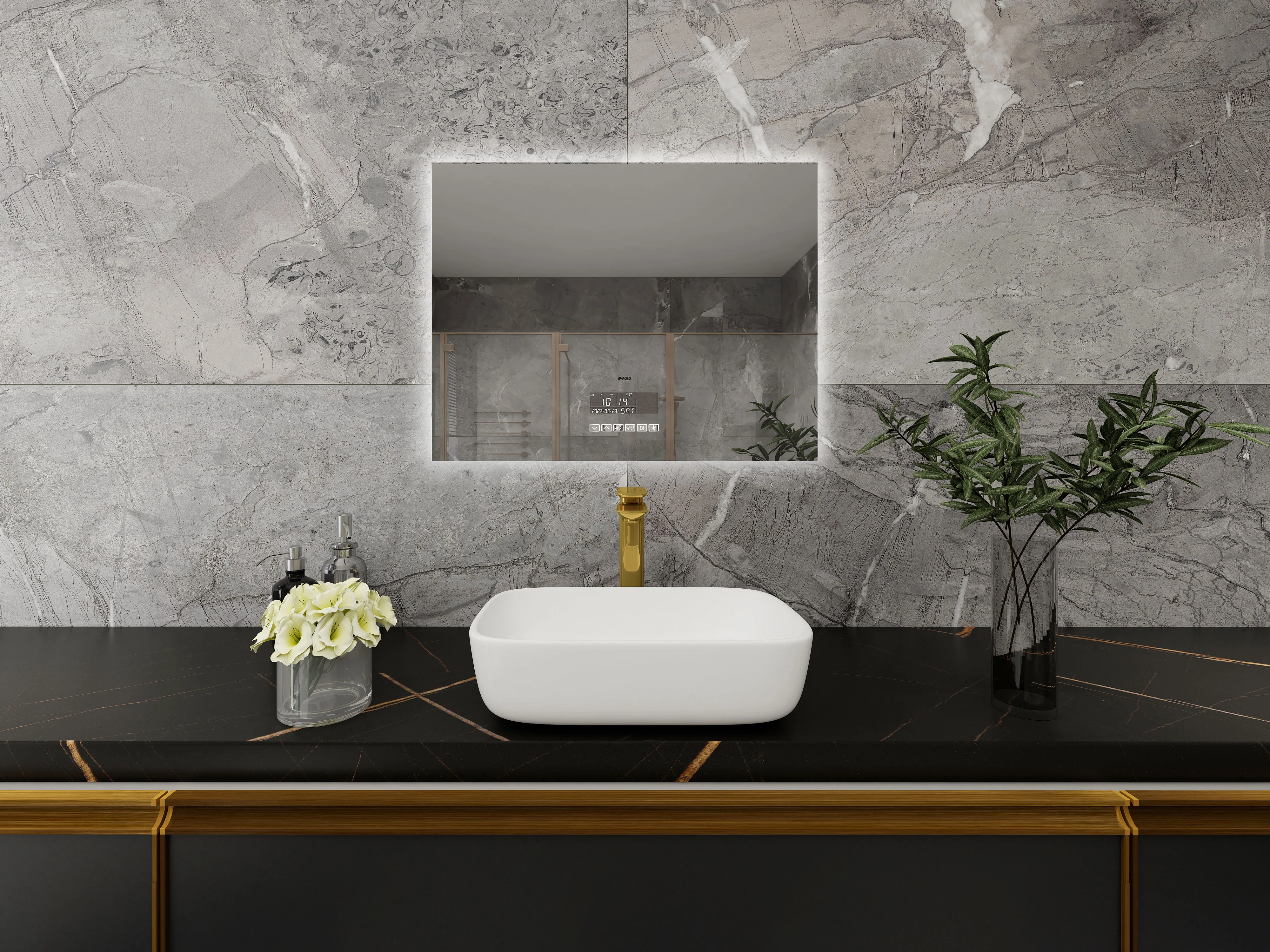 Smart Bluetooth Enabled Mirror: Featuring Temperature Display, Fog-Free Technology, LED Lighting, and Touch Sensor Makeup Functionality for an Elegant and Functional Wall Accent - Image 3