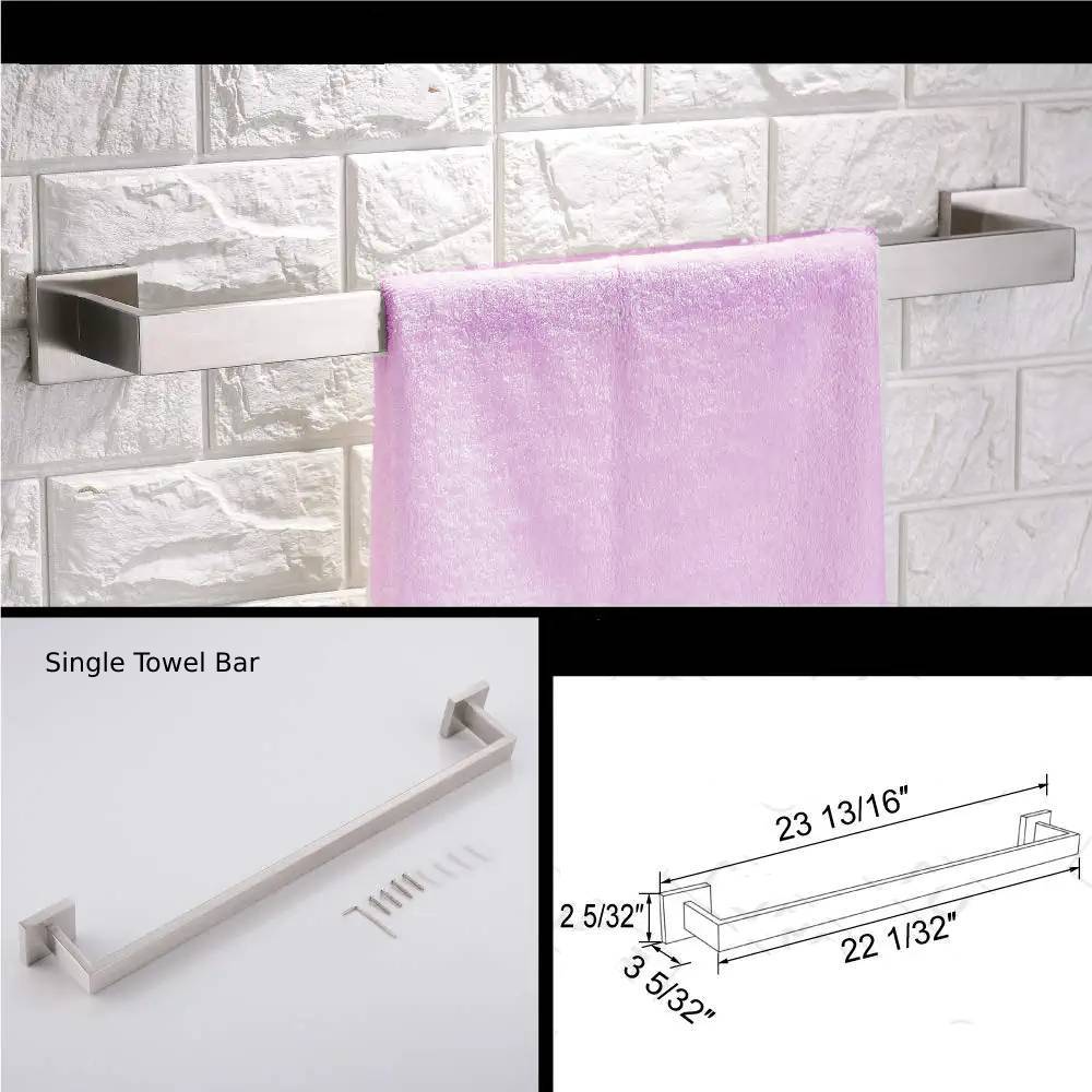 Luxurious 4-Piece Squre Brushed Nickel Bathroom Hardware Set: Towel Bar, Towel Ring, Toilet Paper Holder, Robe Hook, and Tower Holder - Wall Mounted - Image 3