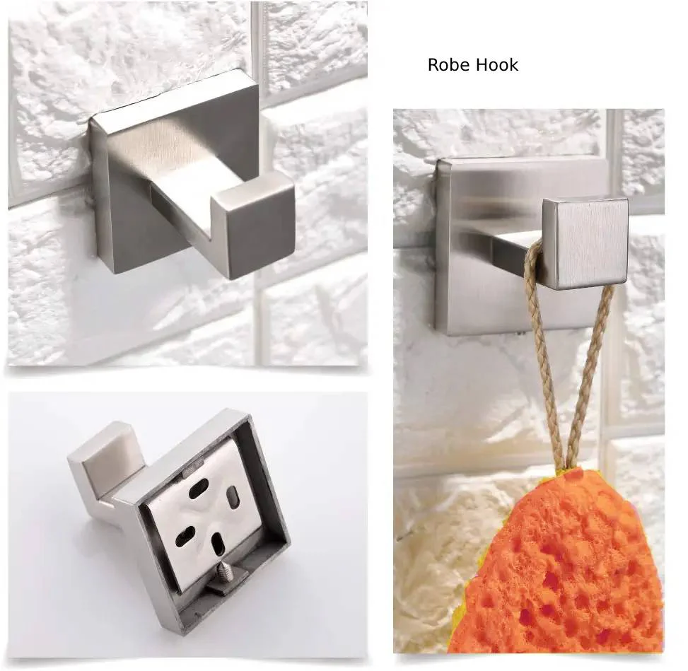 Luxurious 4-Piece Squre Brushed Nickel Bathroom Hardware Set: Towel Bar, Towel Ring, Toilet Paper Holder, Robe Hook, and Tower Holder - Wall Mounted - Image 4