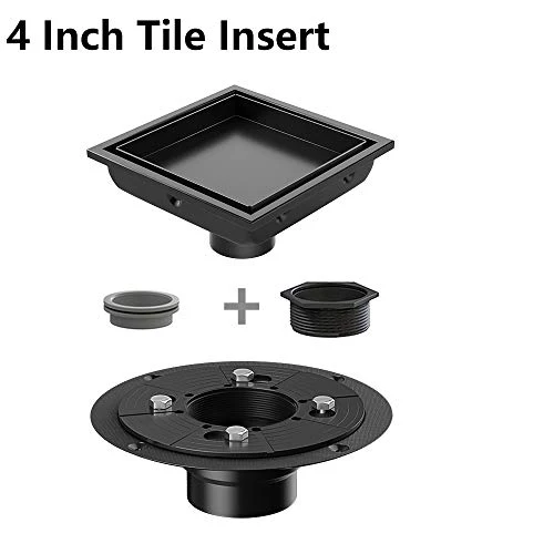 Square Shower Drain 4 Inch, Tile-insert Matte Black Stainless Steel - Image 2
