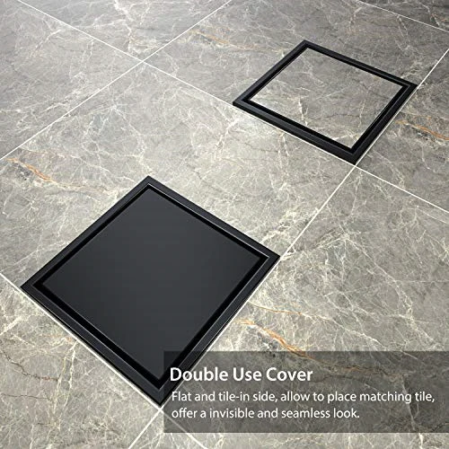 Square Shower Drain 4 Inch, Tile-insert Matte Black Stainless Steel - Image 6
