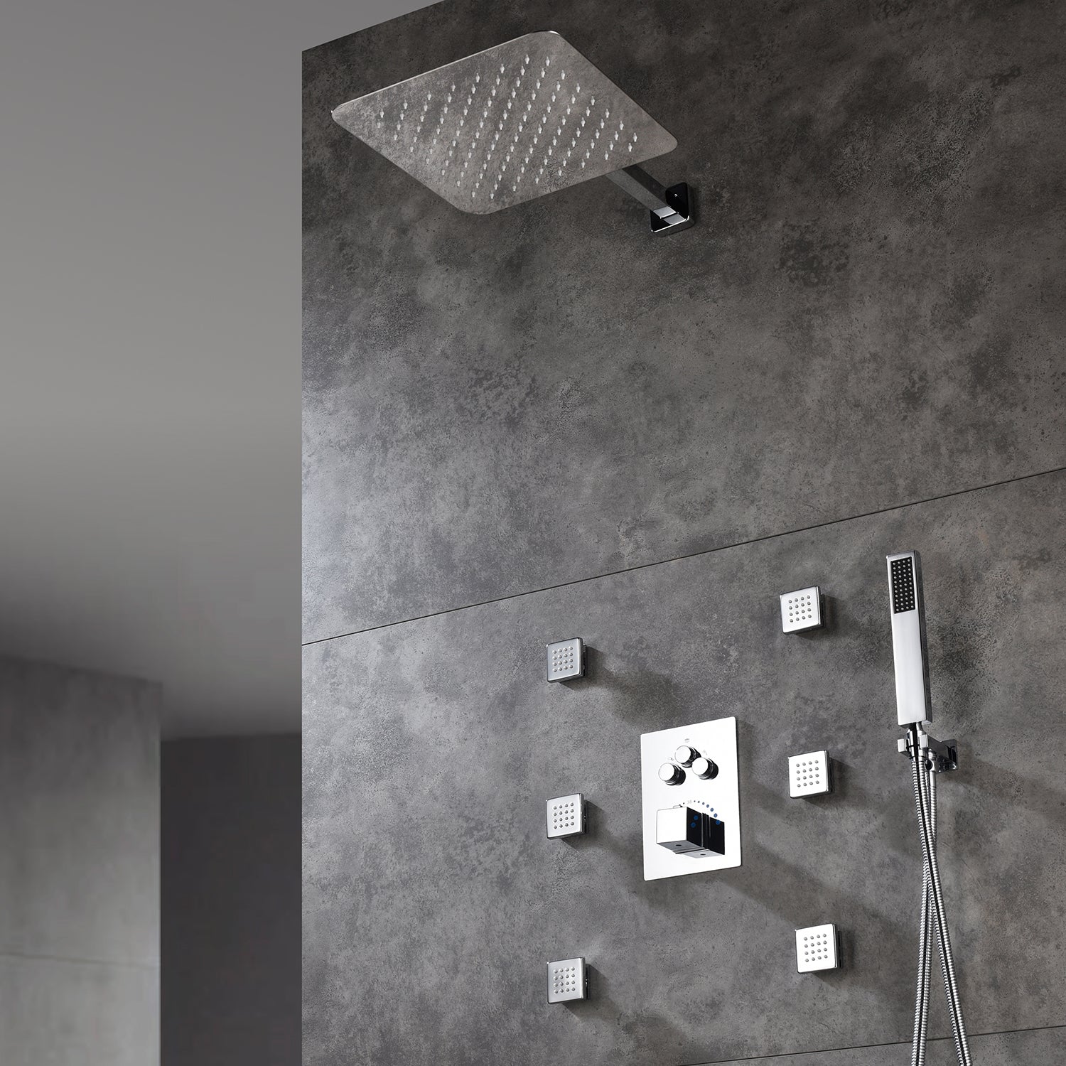 Chrome Thermostatic Shower System  3-Way Functionality & Includes 6 Body Jets for Simultaneous and Separate Operation - Image 11