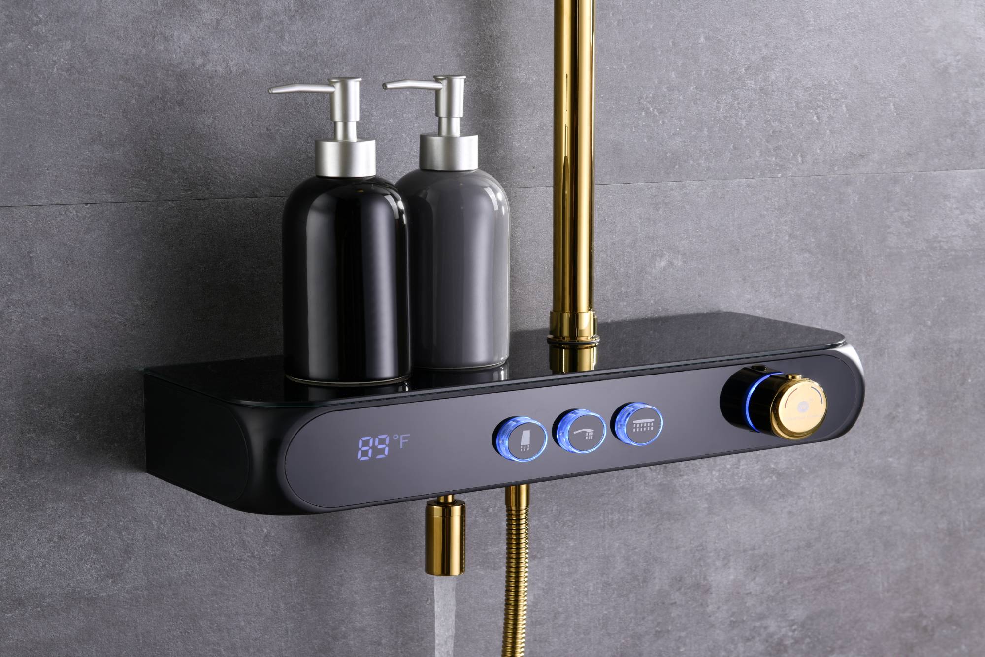 Gold Thermostatic Shower Set with Digital Display, Hand Shower, Tub Spout - 3 Functions - Image 3