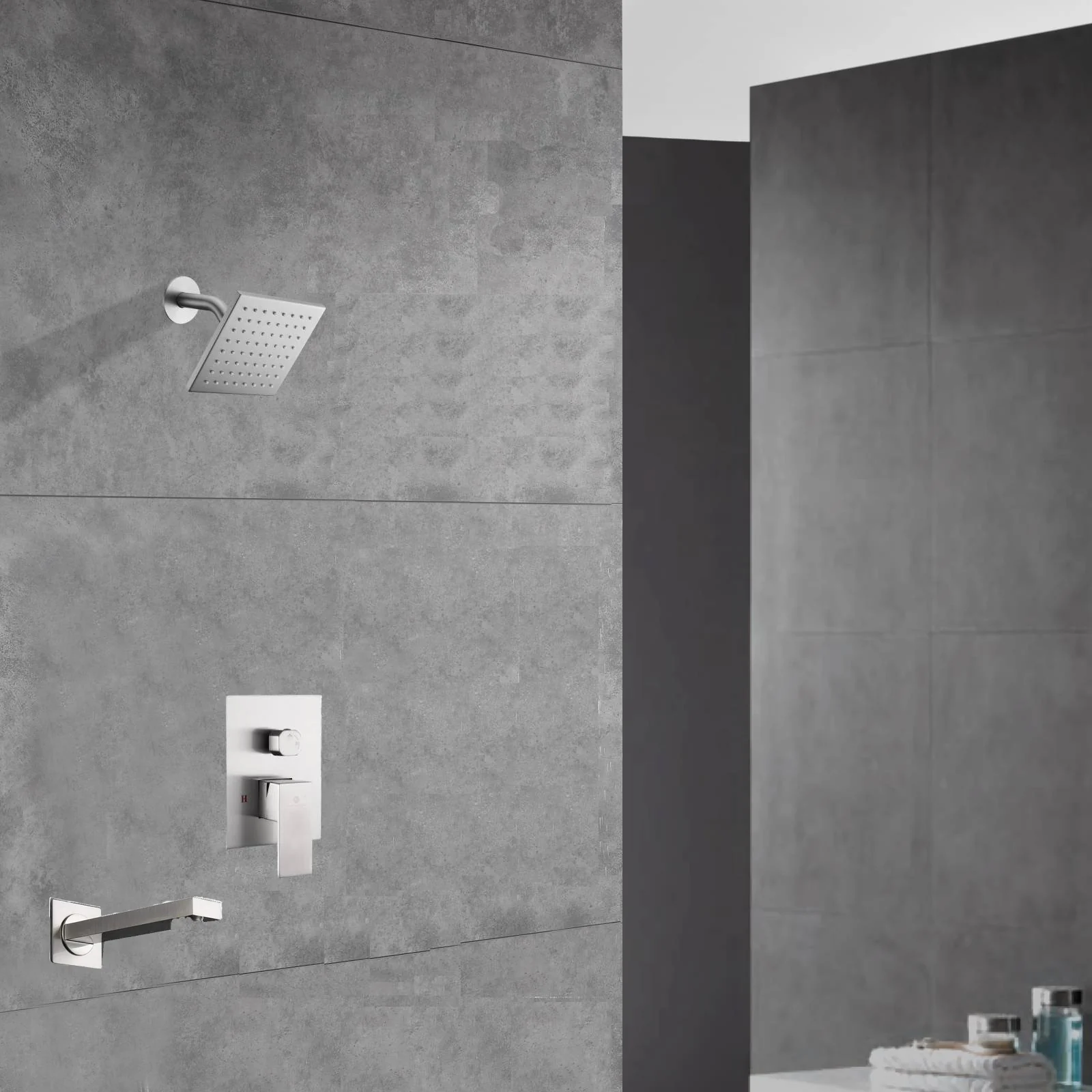 Two-Function Wall-Mounted Brushed Nickel Shower System: Regular Shower Head with High Water Pressure And Tub Spout - Image 2