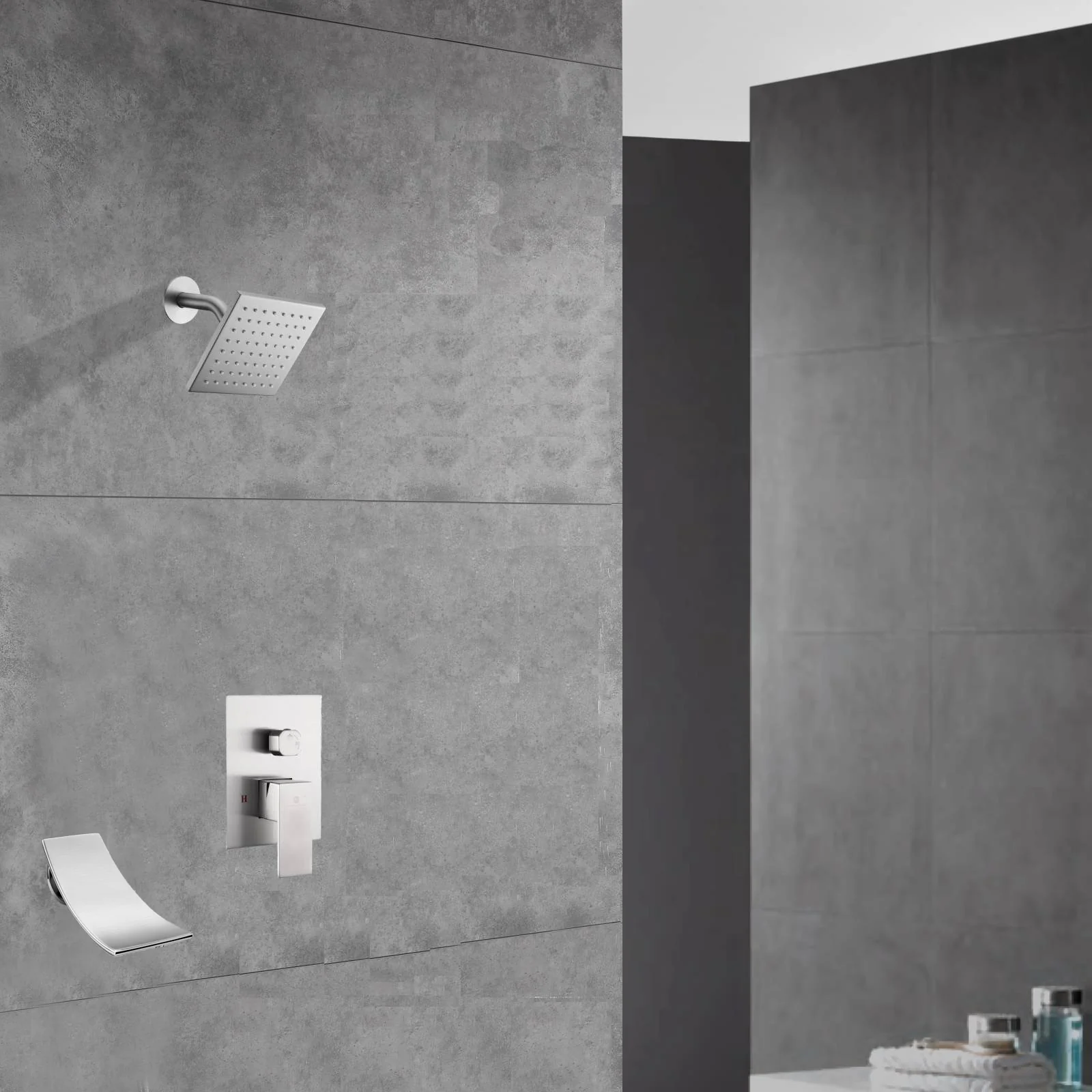Two-Function Wall-Mounted Brushed Nickel Shower System: Regular Shower Head with High Water Pressure And Tub Spout - Image 3