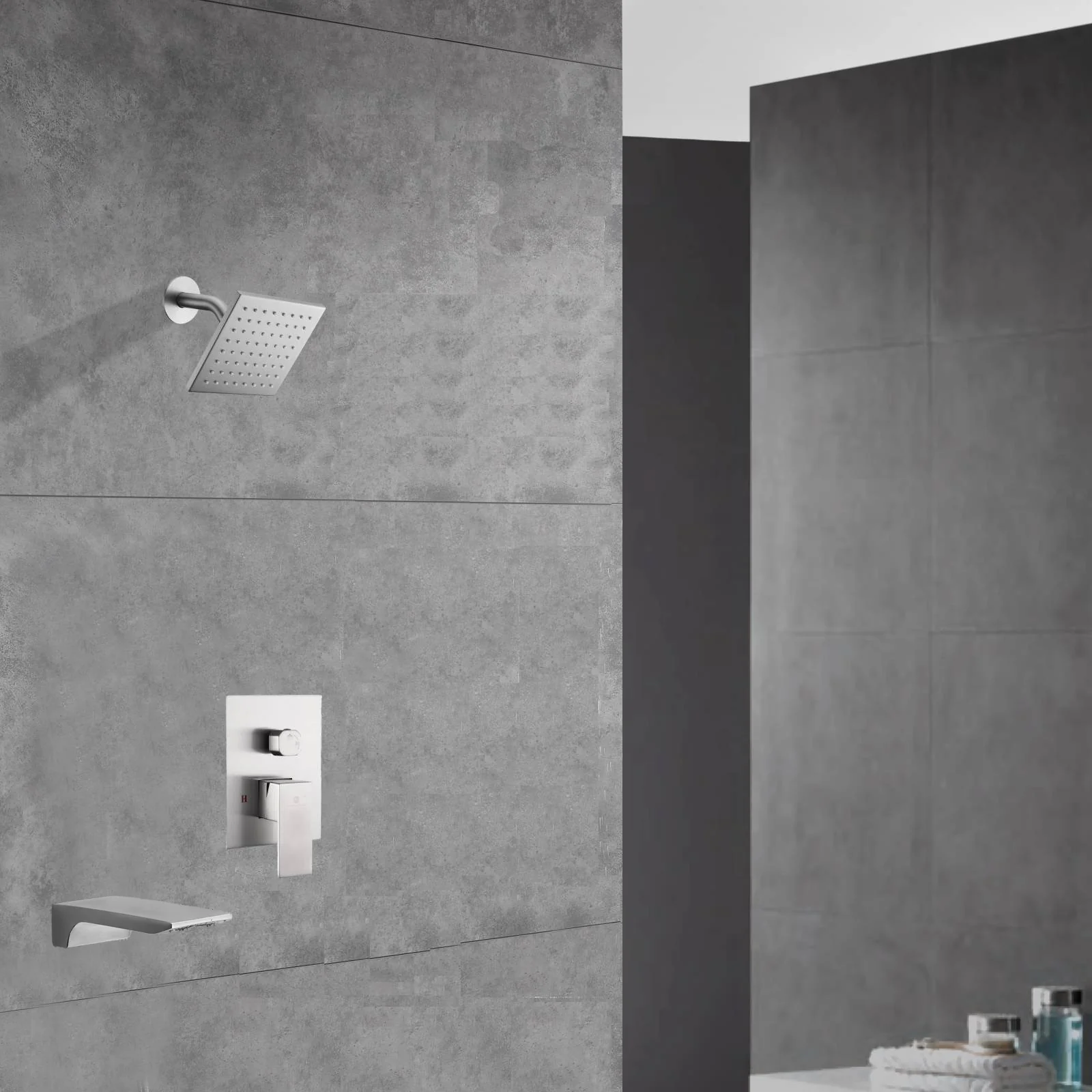 Two-Function Wall-Mounted Brushed Nickel Shower System: Regular Shower Head with High Water Pressure And Tub Spout - Image 5