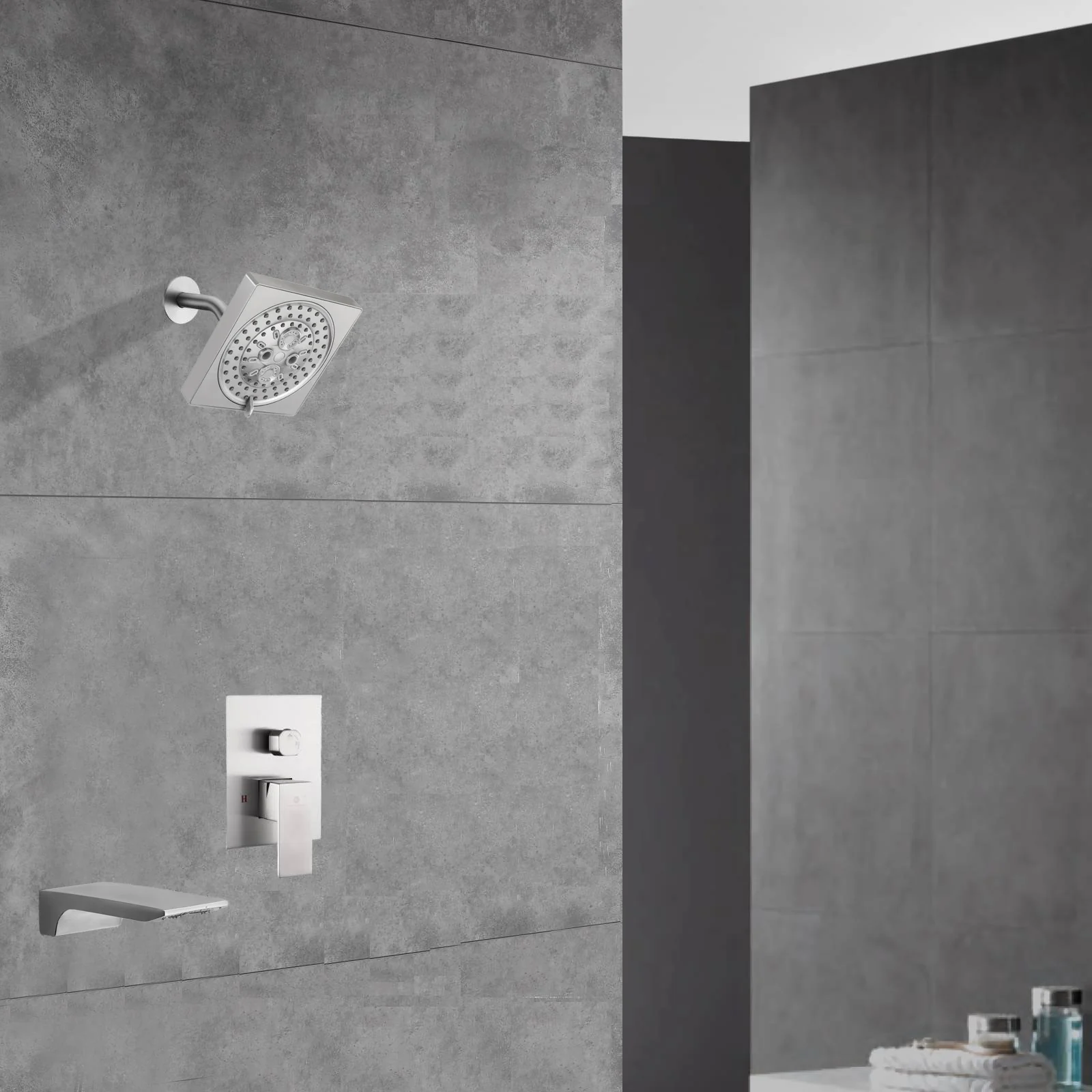 Two-Function Wall-Mounted Brushed Nickel Shower System: Regular Shower Head with High Water Pressure And Tub Spout - Image 6
