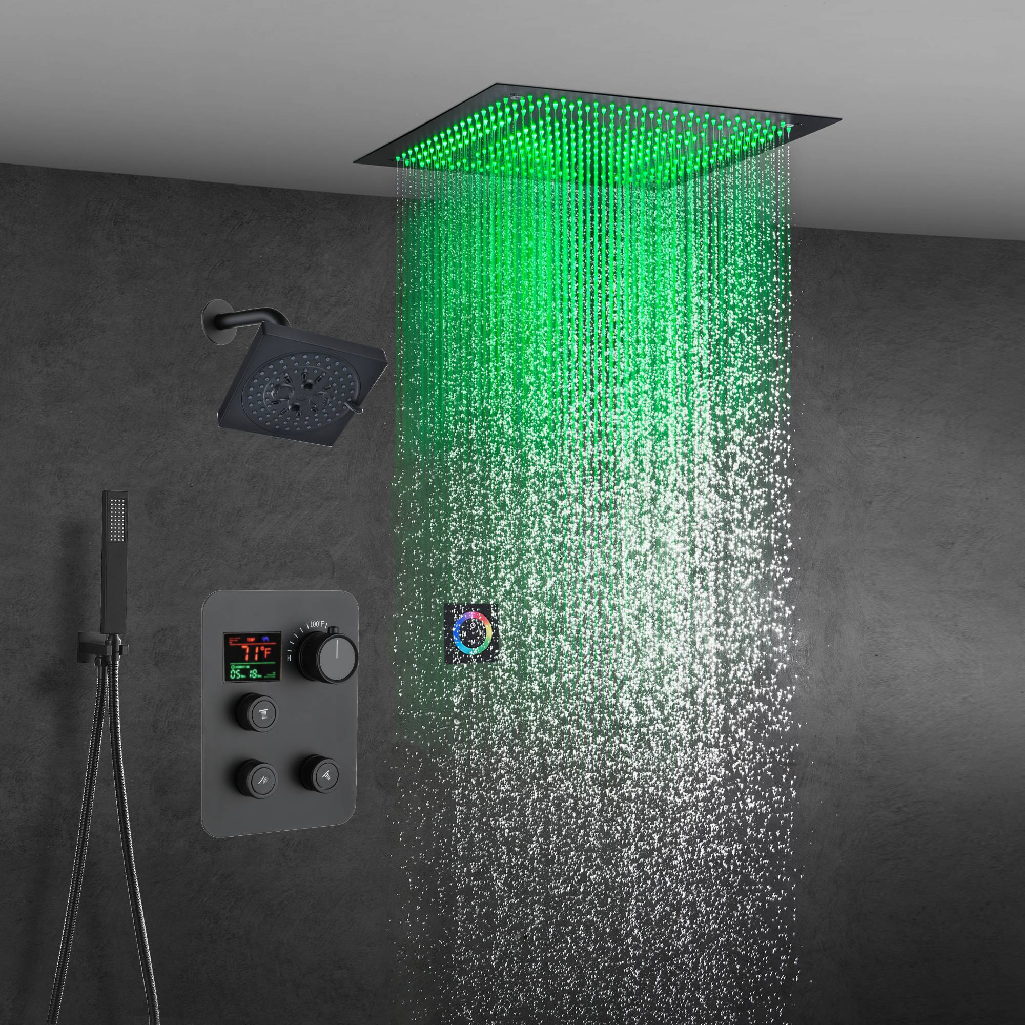 6" Wall Mount High Pressure Shower Head with 20" Flush Mount LED Rainfall Head: 3-Way Digital Thermostatic System - Image 10