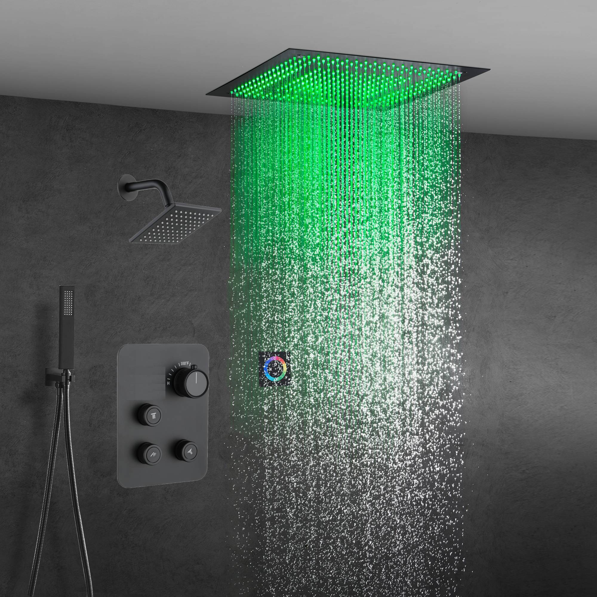 6" Wall Mount High Pressure Shower Head with 20" Flush Mount LED Rainfall Head: 3-Way Digital Thermostatic System - Image 11