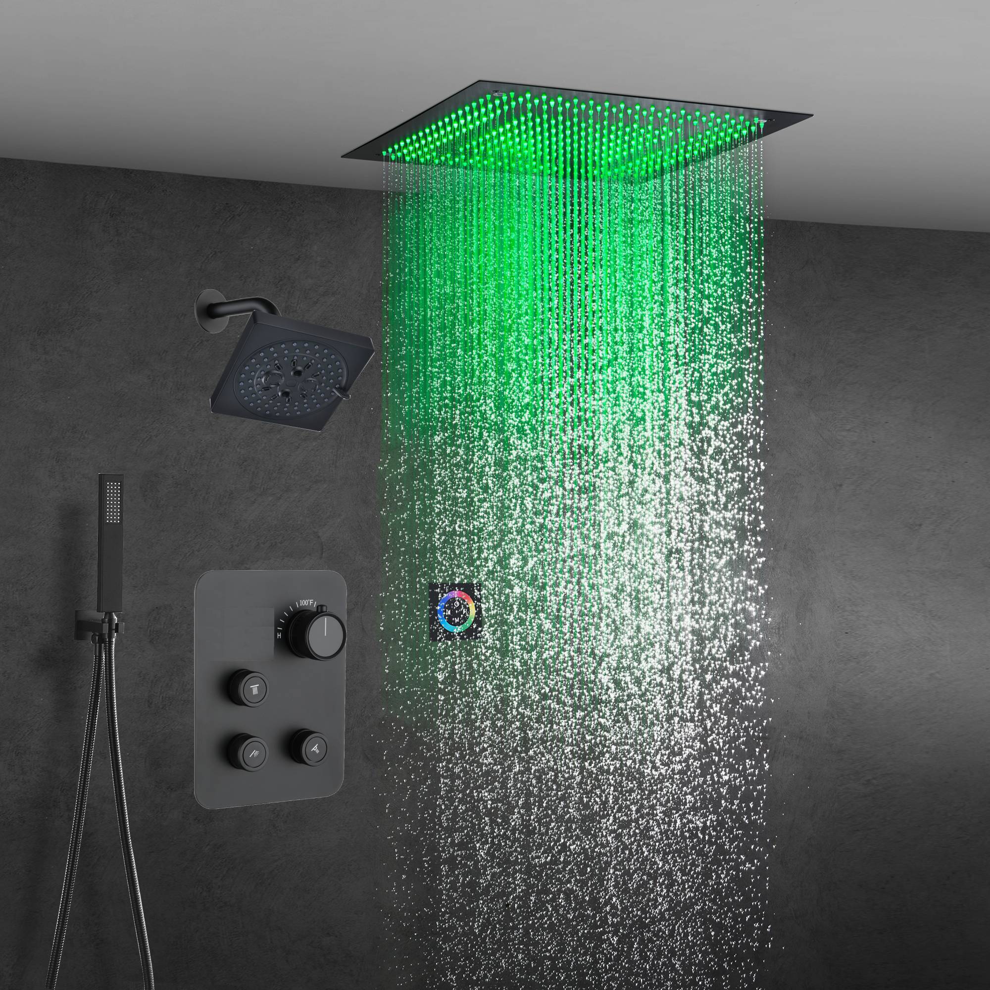 6" Wall Mount High Pressure Shower Head with 20" Flush Mount LED Rainfall Head: 3-Way Digital Thermostatic System - Image 12