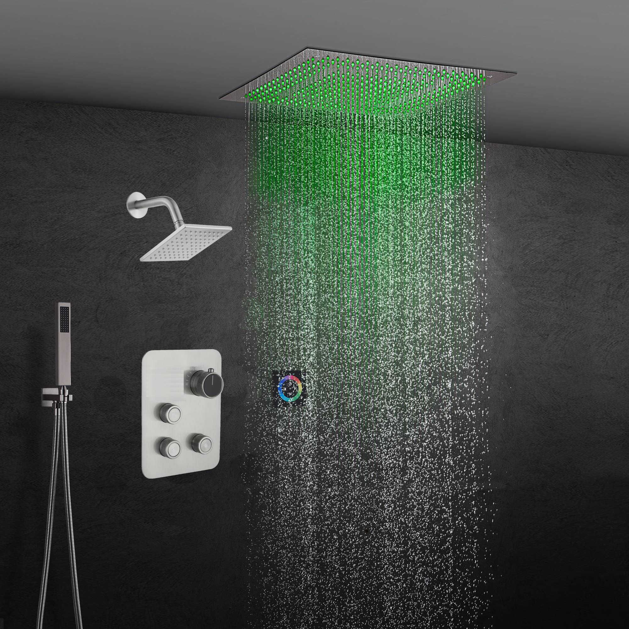 6" Wall Mount High Pressure Shower Head with 20" Flush Mount LED Rainfall Head: 3-Way Digital Thermostatic System - Image 3