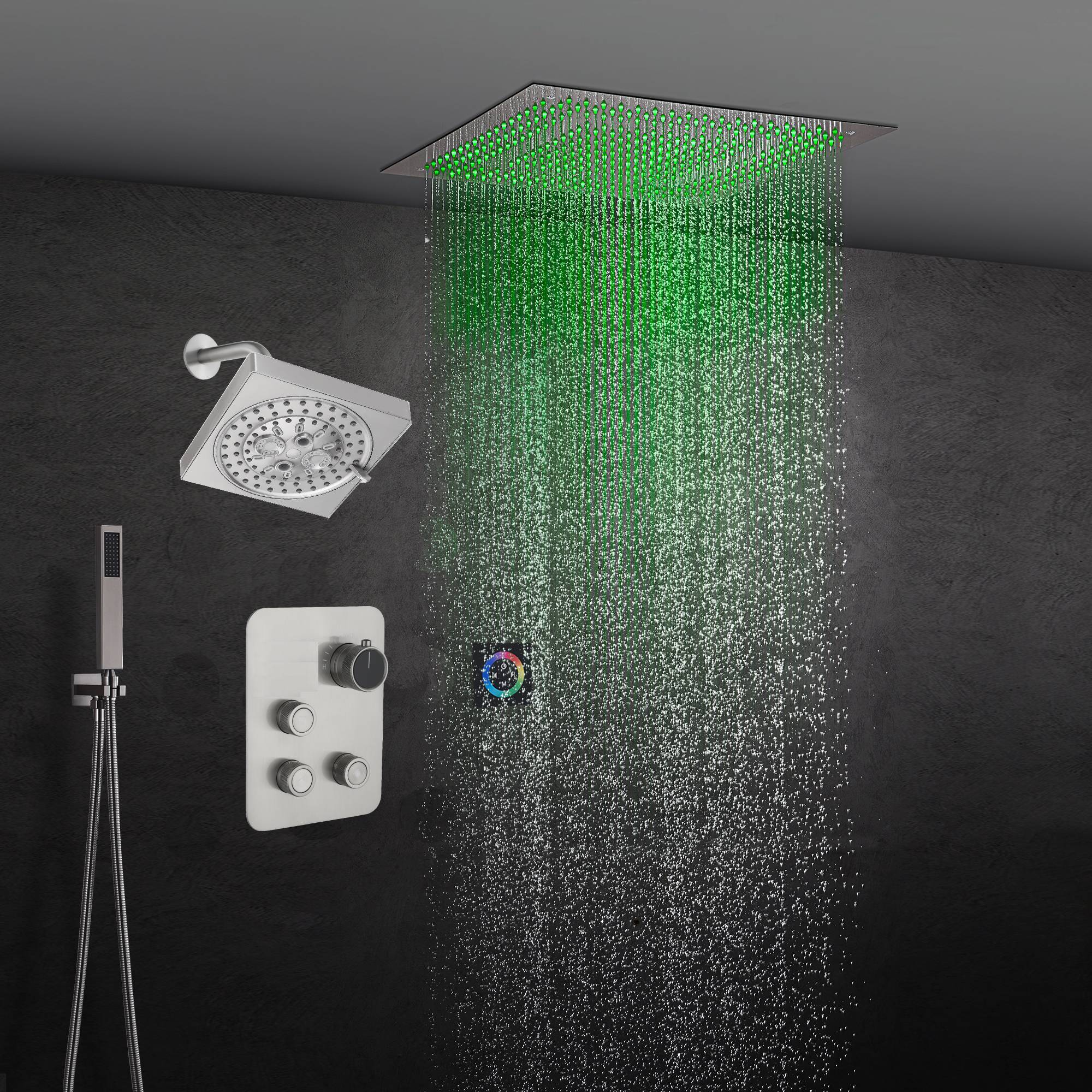 6" Wall Mount High Pressure Shower Head with 20" Flush Mount LED Rainfall Head: 3-Way Digital Thermostatic System - Image 4