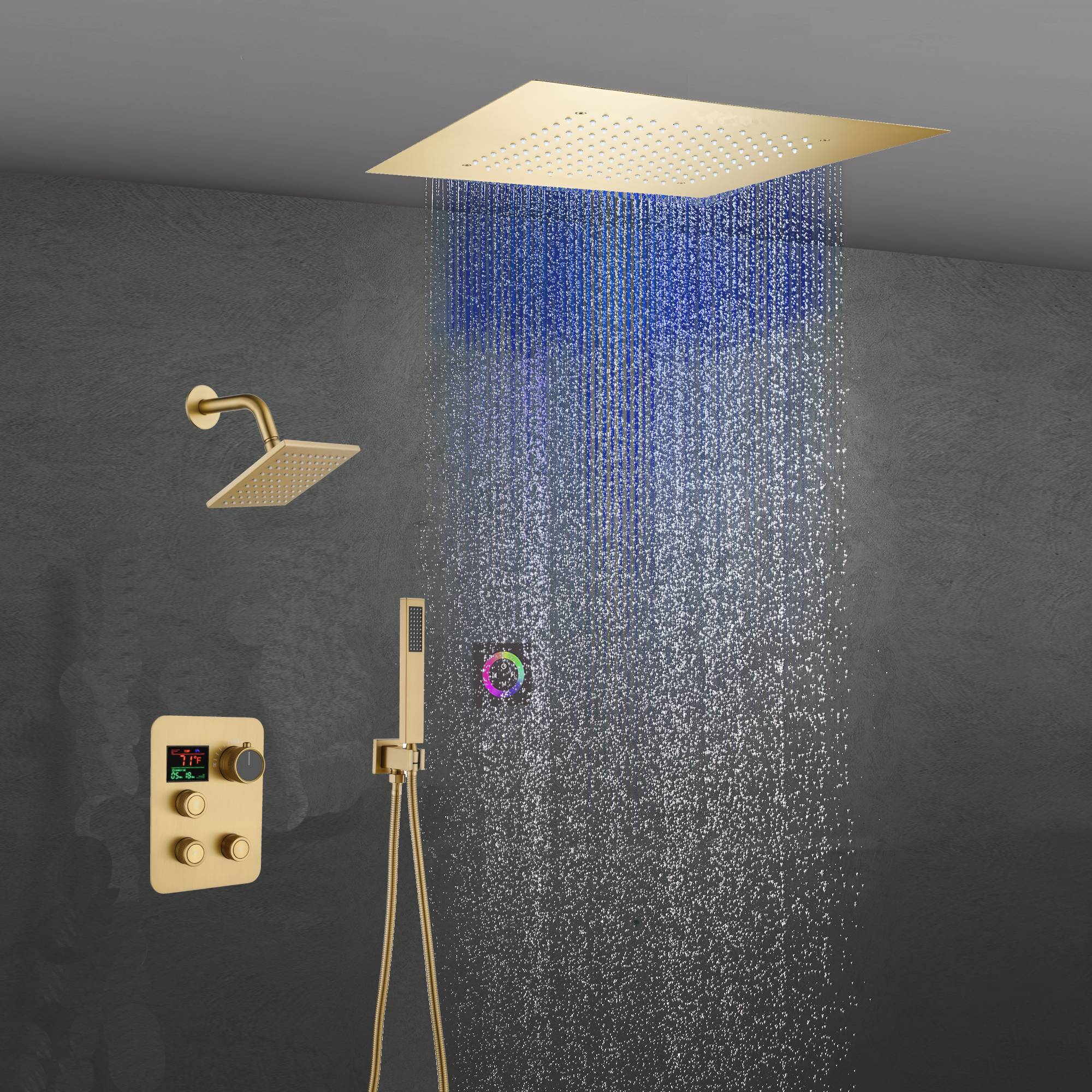 6" Wall Mount High Pressure Shower Head with 20" Flush Mount LED Rainfall Head: 3-Way Digital Thermostatic System - Image 5