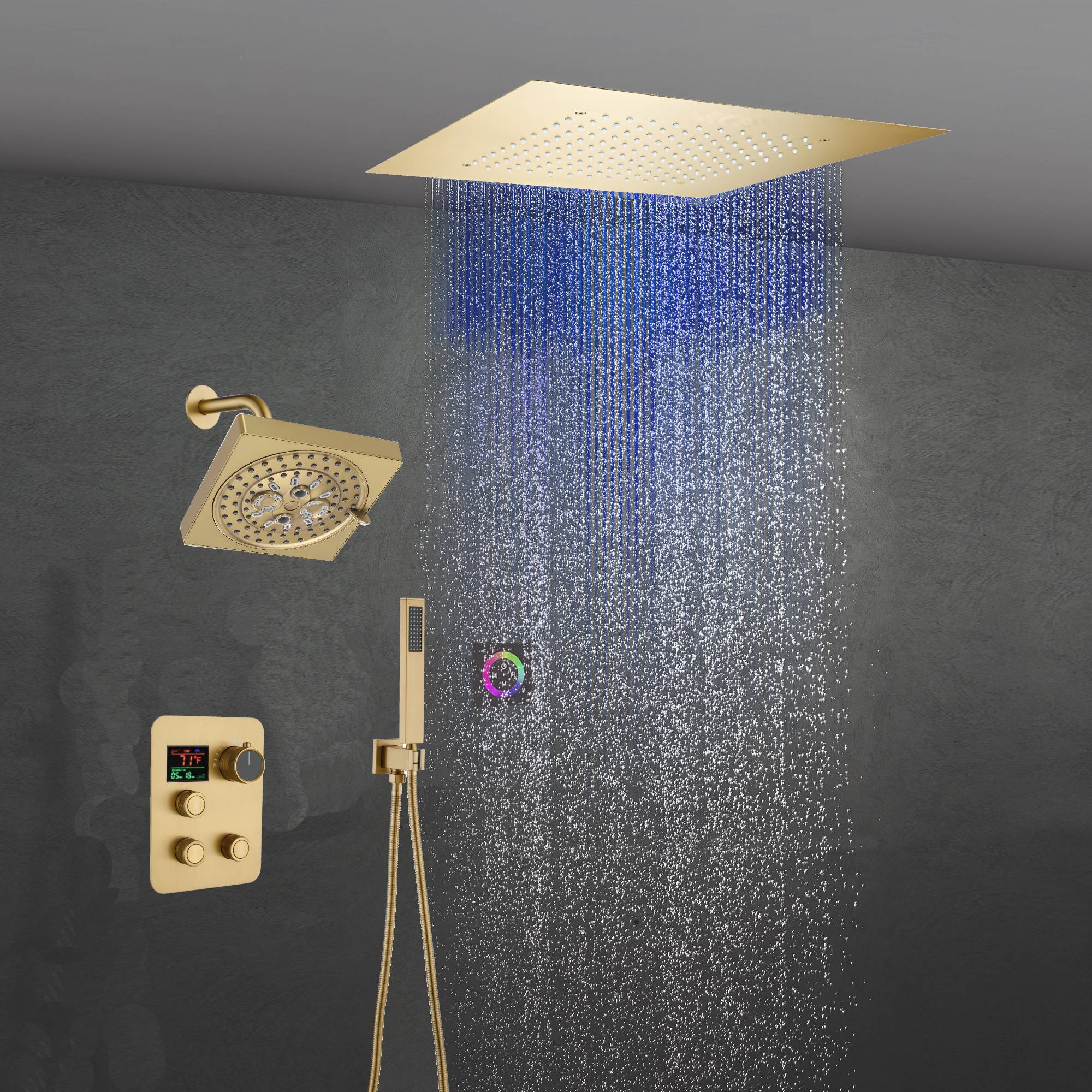 6" Wall Mount High Pressure Shower Head with 20" Flush Mount LED Rainfall Head: 3-Way Digital Thermostatic System - Image 6