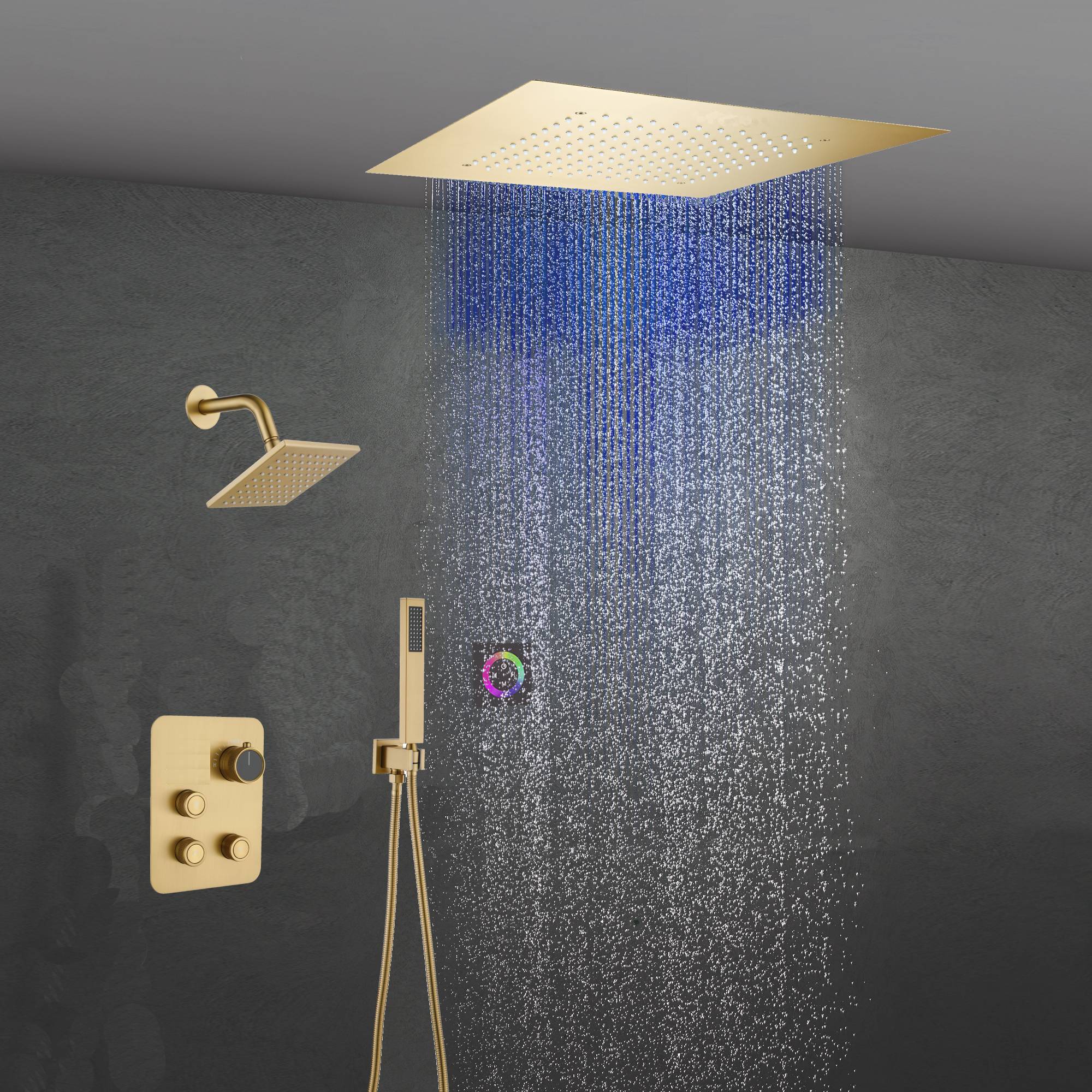 6" Wall Mount High Pressure Shower Head with 20" Flush Mount LED Rainfall Head: 3-Way Digital Thermostatic System - Image 7