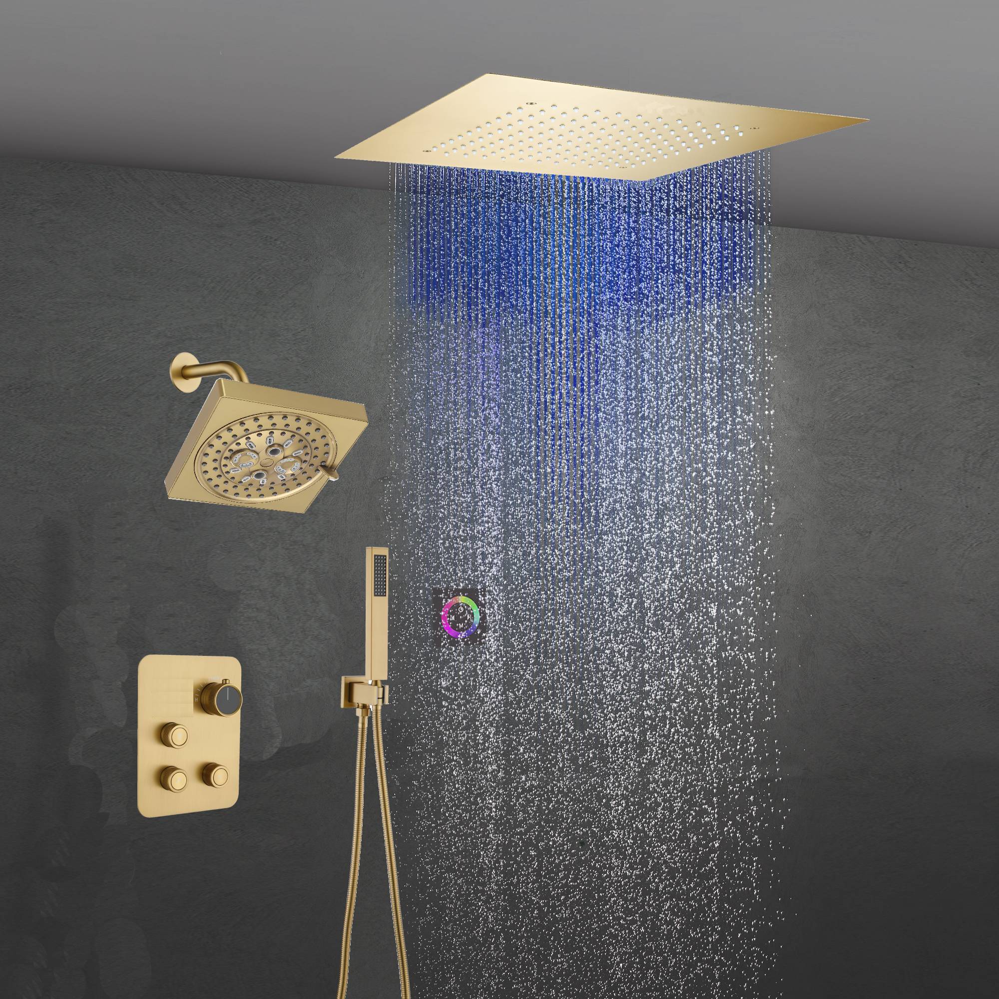 6" Wall Mount High Pressure Shower Head with 20" Flush Mount LED Rainfall Head: 3-Way Digital Thermostatic System - Image 8