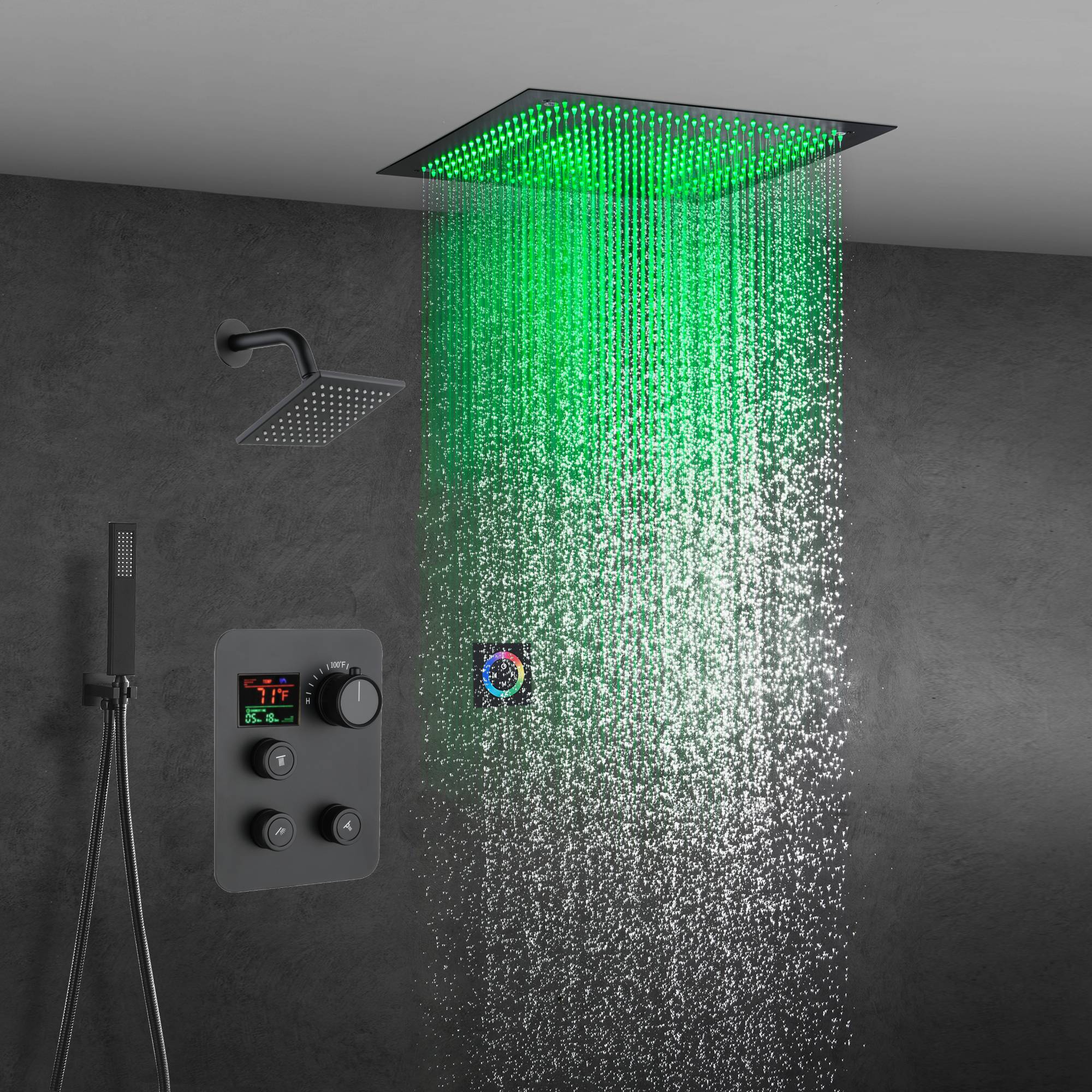 6" Wall Mount High Pressure Shower Head with 20" Flush Mount LED Rainfall Head: 3-Way Digital Thermostatic System - Image 9