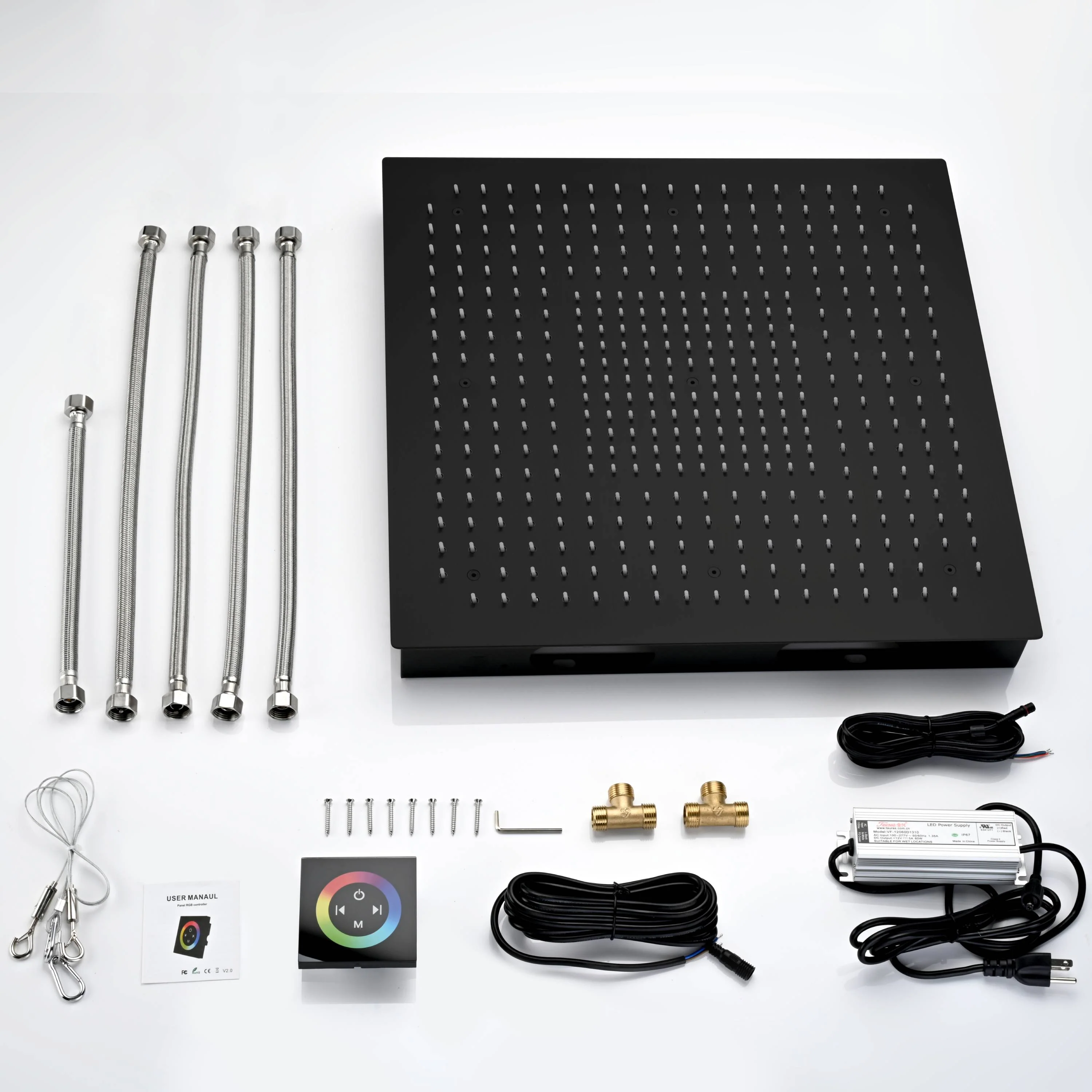 6" Wall Mount High Pressure Shower Head with 20" LED Rainfall Head in 3-Way Thermostatic System - Image 21