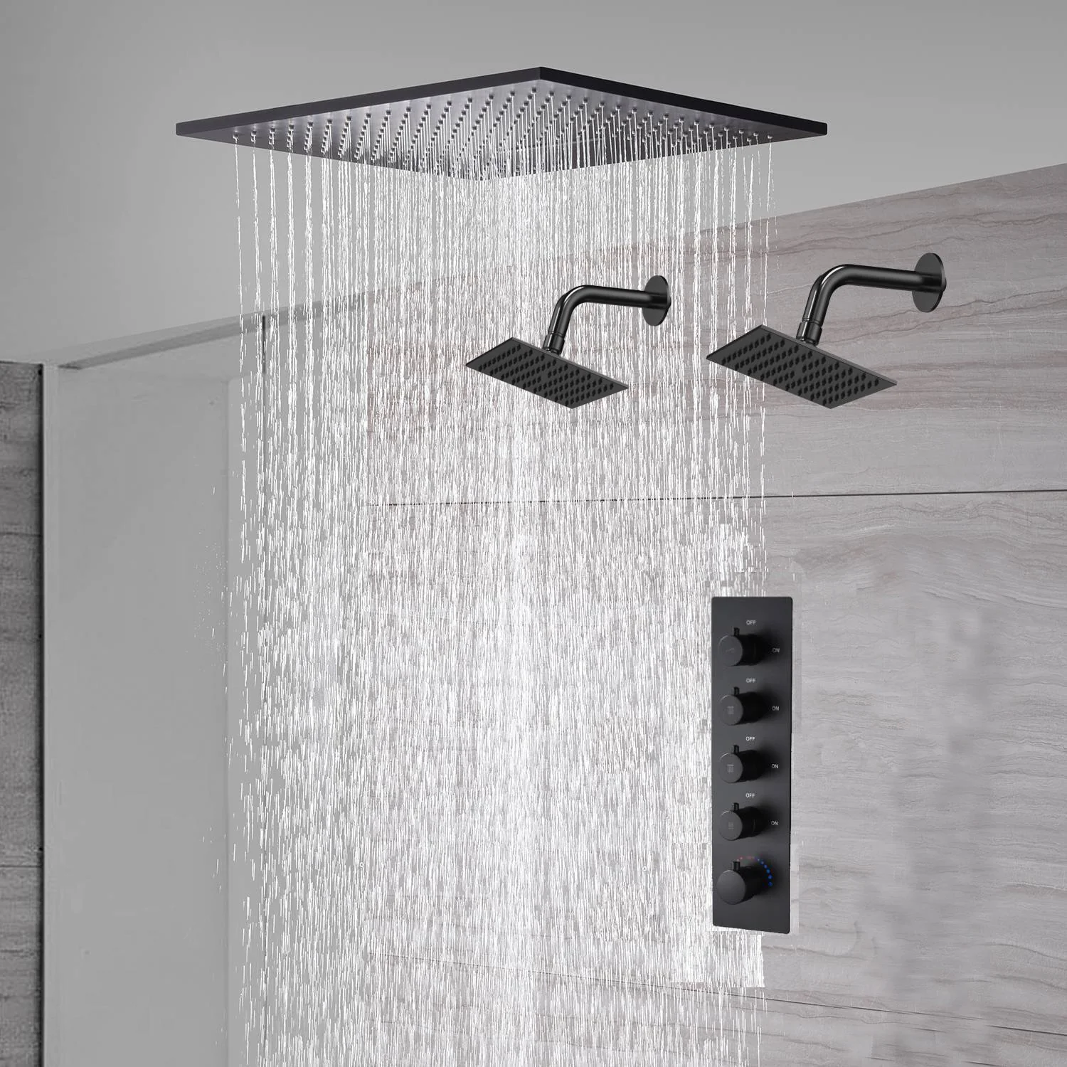 waterfall rainfall 20'' or 24'' Flush or ceiling mounted matte Black 4 way Digital display thermostatic shower faucets With regular head - Image 3