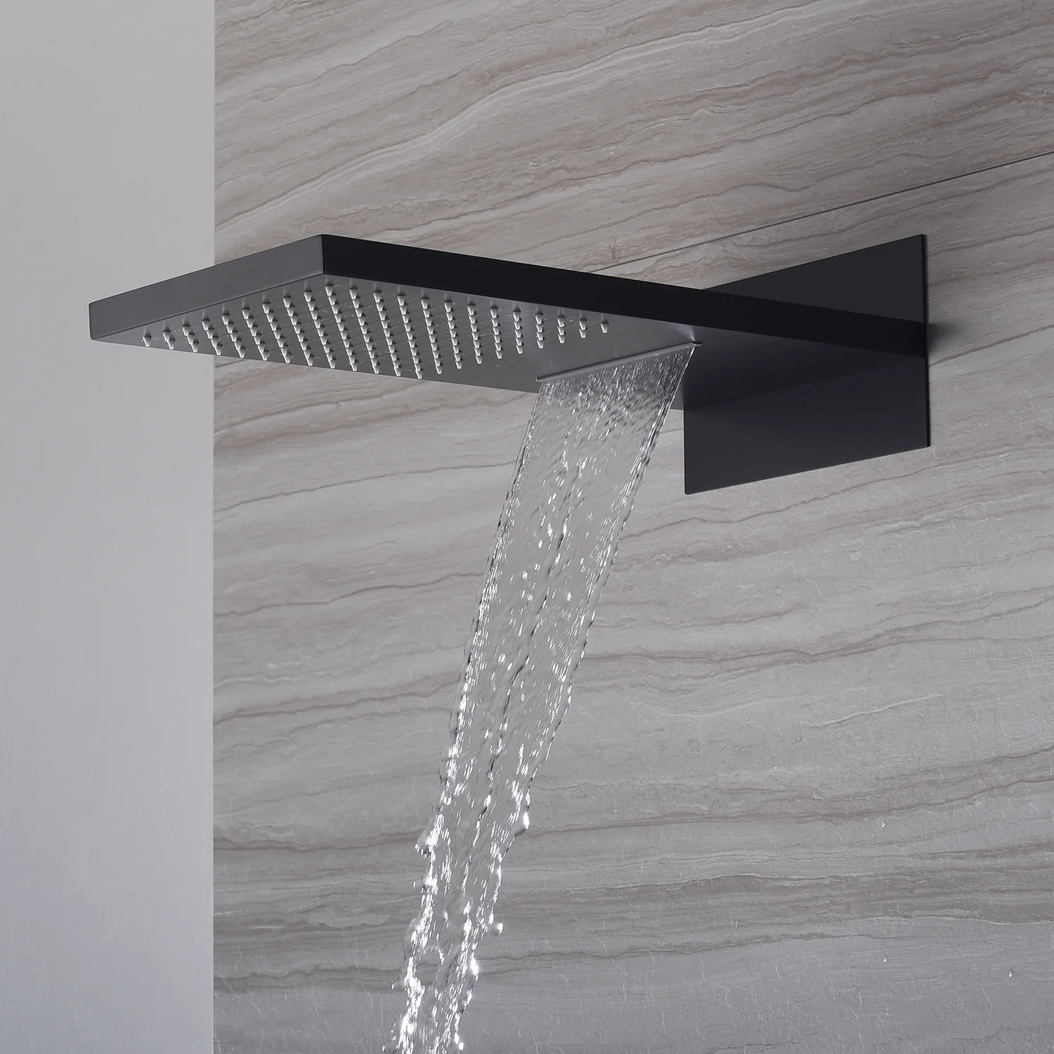 waterfall rainfall 22'' matte black 3 Way digital display Thermostatic Shower Faucet system with sliding bar - Image 3