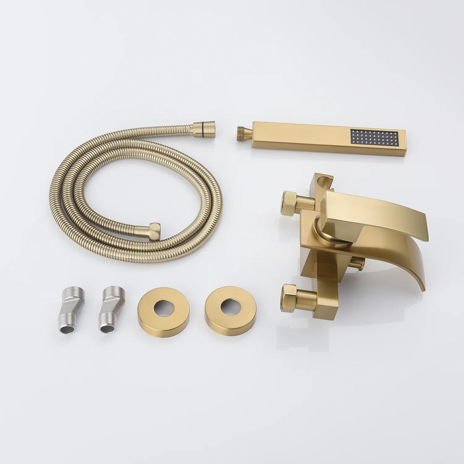 Waterfall Wall-mount Bath Tub Filler Faucet with Handheld Shower Brushed Gold - Image 3