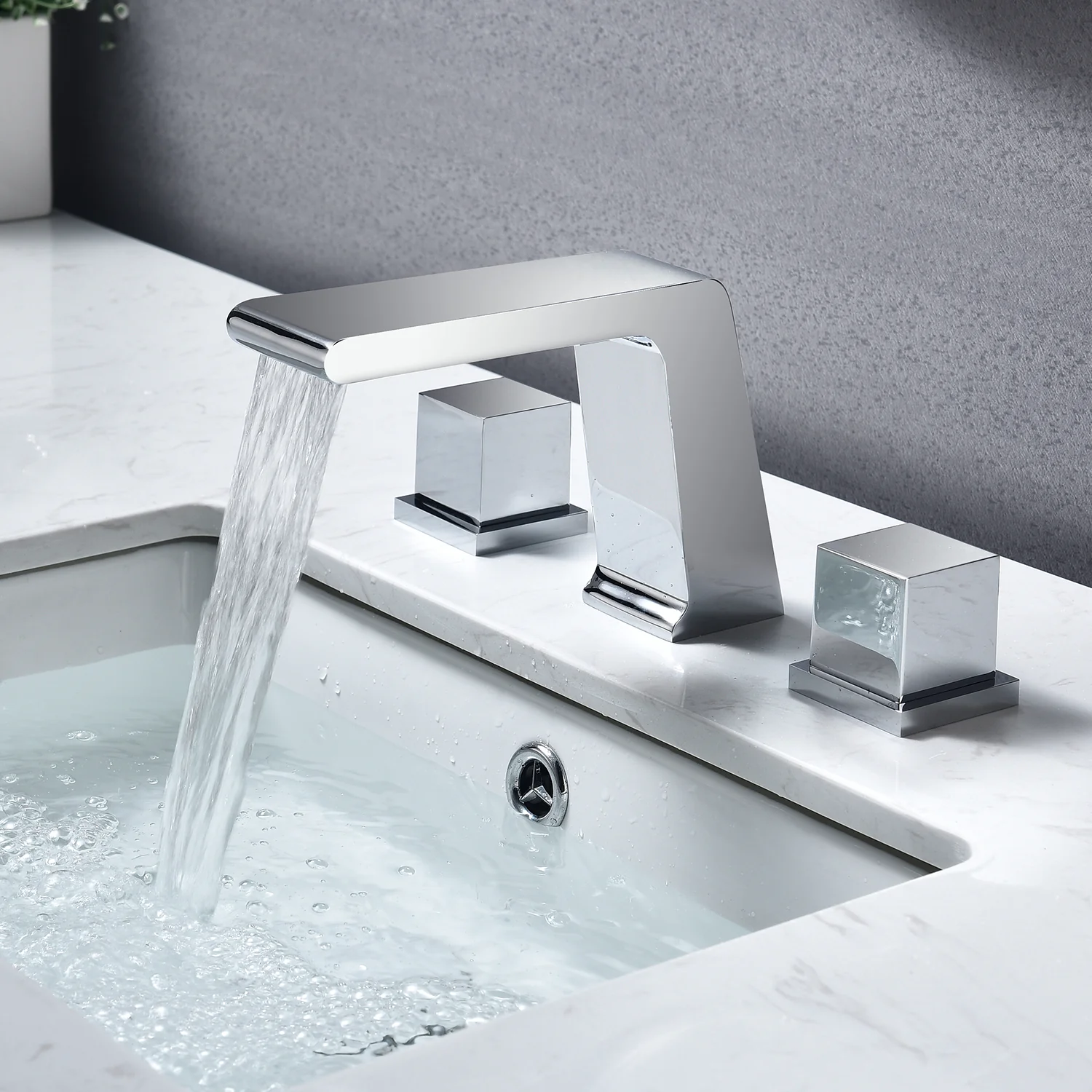 Widespread Chrome Two Handles 3-Hole Bathroom Sink Faucet with Pop-Up Overflow Brass Drain - Image 3