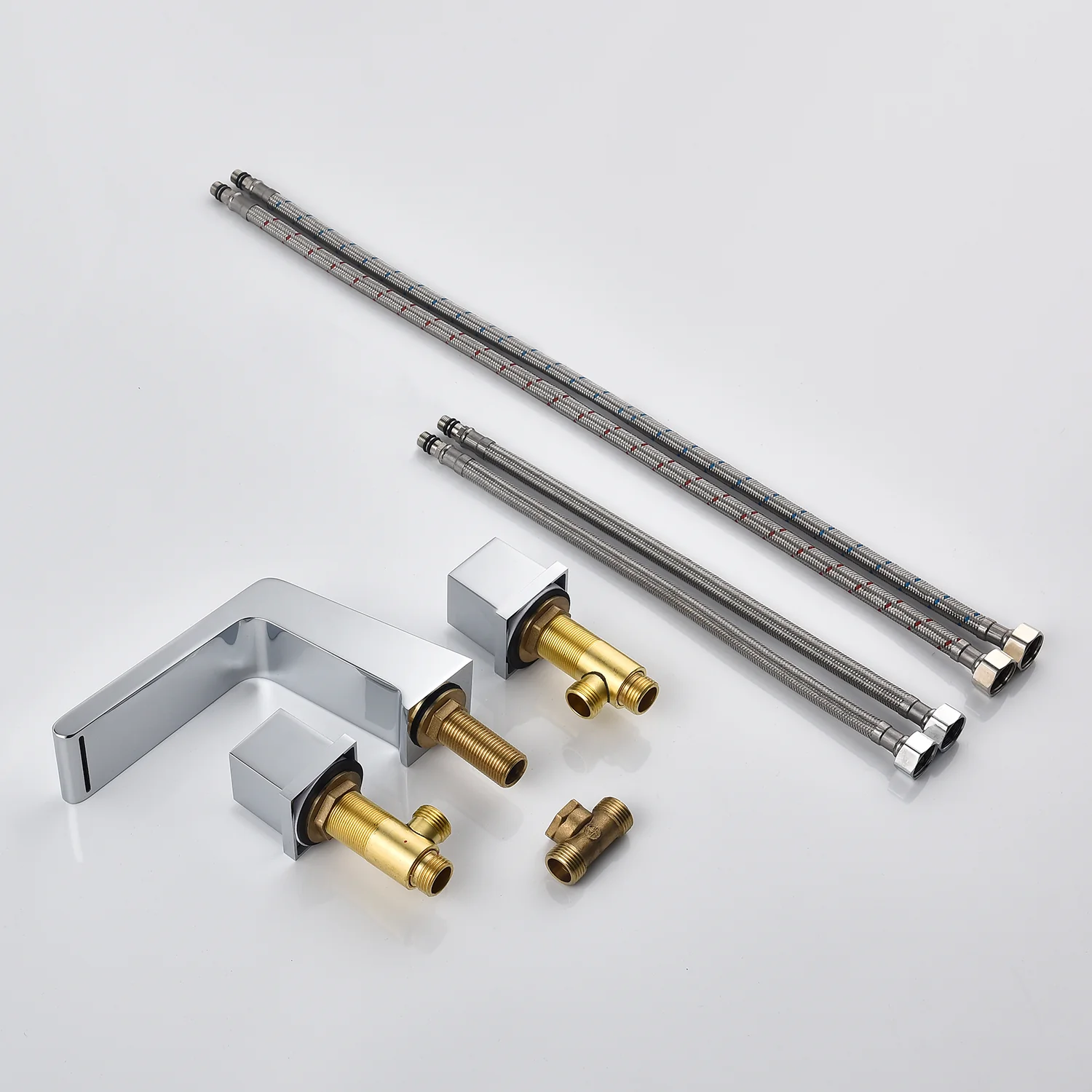 Widespread Chrome Two Handles 3-Hole Bathroom Sink Faucet with Pop-Up Overflow Brass Drain - Image 4